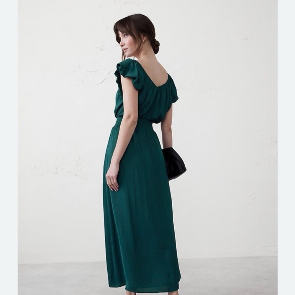 Banana Republic Deep Emerald Green Maxi Dress with Scoop Back